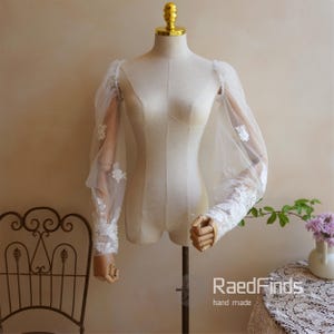 Beaded Flower Lace Wedding Sleeves,  Separate Long Sleeves, Wedding Accessory, Detachable Sleeves, Sheer Sleeves