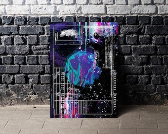 Cyberpunk Glitch Art Poster, Neon Futuristic Digital Print, Sci-Fi Wall Art, Vaporwave Aesthetic, Techno Abstract Decor