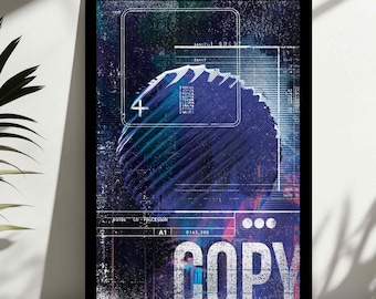 A3 Cyberpunk Abstract Poster | Futuristic Digital Art Print | Sci-Fi Wall Art | Glitch Tech Aesthetic | Modern Home Decor