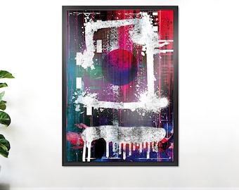 Cyberpunk Abstract Poster, Glitch Art Wall Decor, Bold Graffiti-Inspired Print, Vaporwave Urban Art, Neon Pop Culture Aesthetic