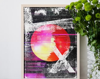 Sunset Vaporwave Synthwave Abstract Rolled Poster, Glitchy Artwork, Sunset,  Cyberpunk Aesthetic, Digital Decay, Code Readouts