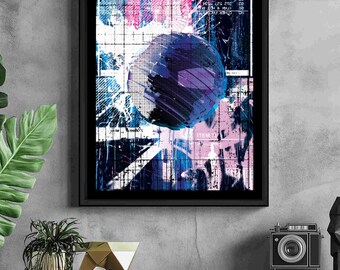 A3 Gaming Room Wall Art, Futuristic Abstract Digital Print, Neon Tech Texture Poster, Bold Modern Home & Office Decor