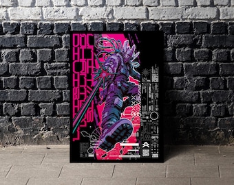 Cyberpunk Ninja Poster | Futuristic Warrior Wall Art | Sci Fi Anime Print | Hacker Art | Gaming Room Decor