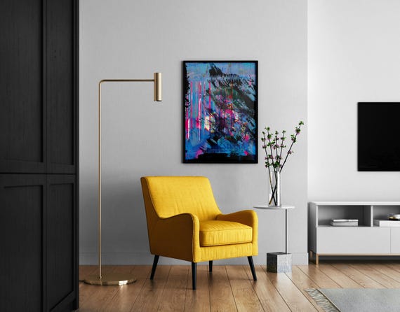 Cyberpunk Inspired Abstract Artwork, Glitch Art, Futuristic Aesthetics, Neon Colors, Tech-Inspired Decor A3 Poster