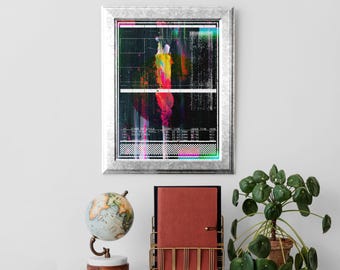 Cyberpunk Sci-Fi Abstract Rolled Posters, Neon Glitch Artwork, Digital Aesthetic Decor, Retro-Futurism Wall Prints, Futuristic Tech Poster