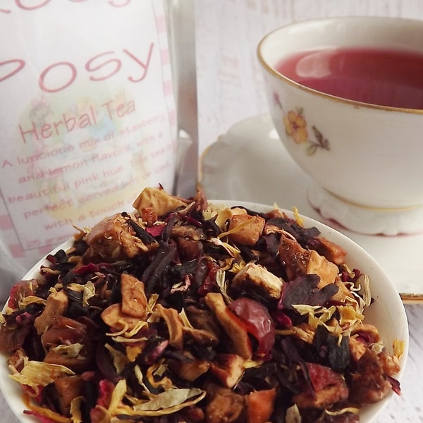 Rosy Posy Herbal Tea, Kids Herbal Tea, Herbal Tea, Loose Leaf Tea, Strawberry Lemon Herbal Tea, Caffeine Free Tea