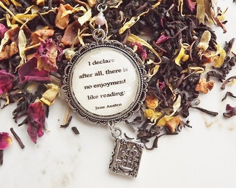 No Enjoyment Like Reading, Jane Austen Quote Charm, Tea Cup Charm, Tea Pot Charm, Tea Infuser, Tea Party Favor, Loose Leaf Tea Accessory