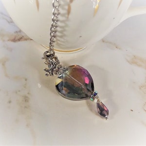 Crystal Crowned Heart, Teacup Charm, Loose Leaf Tea Accessory, Tea Party Favour