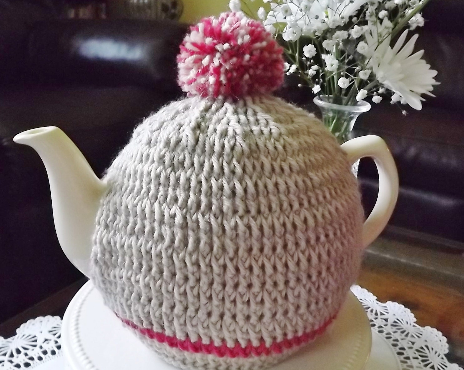 Crochet Tea Cozy Tea Pot Hat Oatmeal Tea Cozy Red Striped Etsy