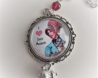 I Love Jane Austen, Quote Charm, Teacup Charm, Tea Ball, Tea Strainer, Tea Infuser, Jane Austen, Tea Party Favor, Loose Leaf Tea Accessory