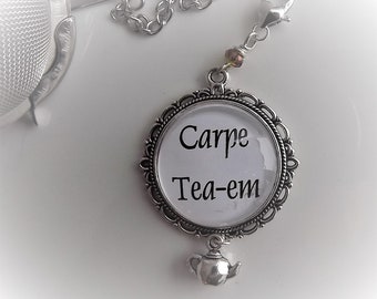 Carpe Tea-em, Tea Quote Charm,Loose Leaf Tea Accessory, Tea Party Favor, Tea-Ball, Tea Strainer, Tea Infuser, Shower Favor