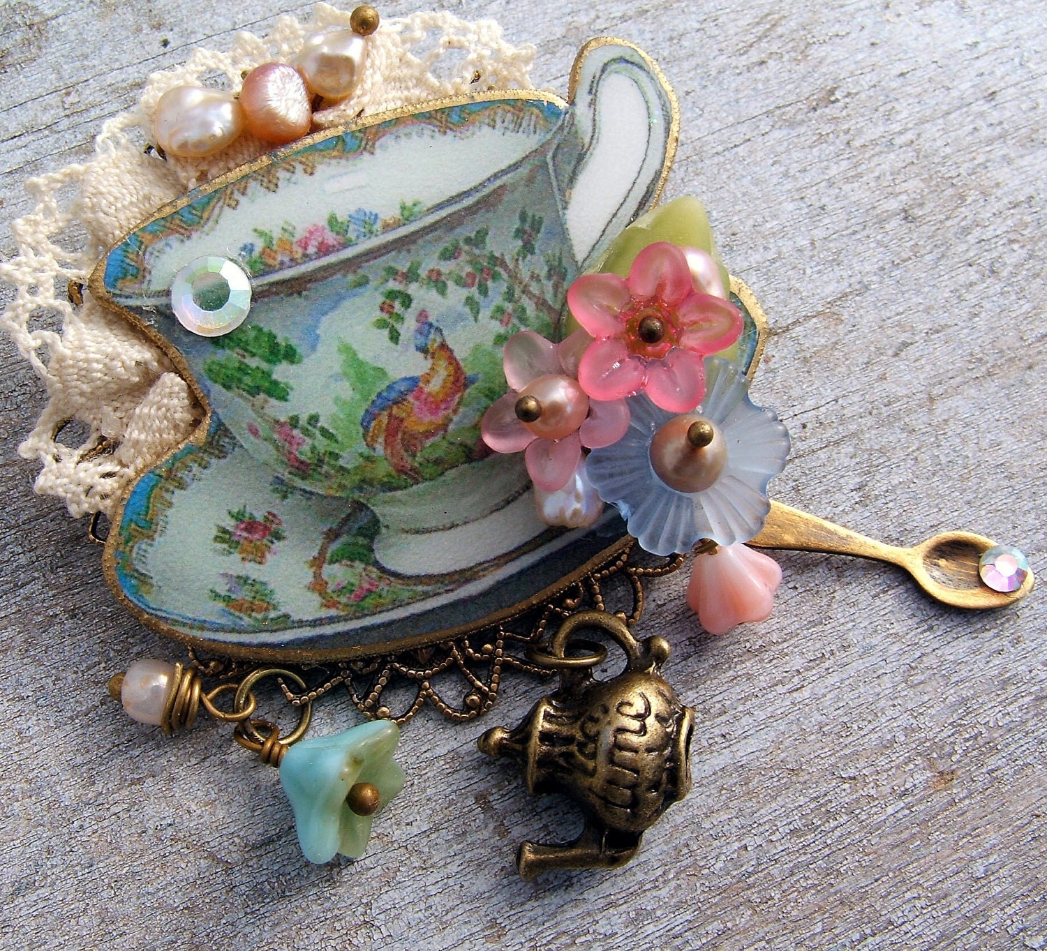 Turquoise Tea Cup Brooch Tea Party Teacup Pin Etsy