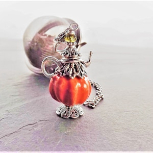 Ceramic Pumpkin Tea Charm, Pumpkin Tea Pot, Autumn Tea Charm image 1