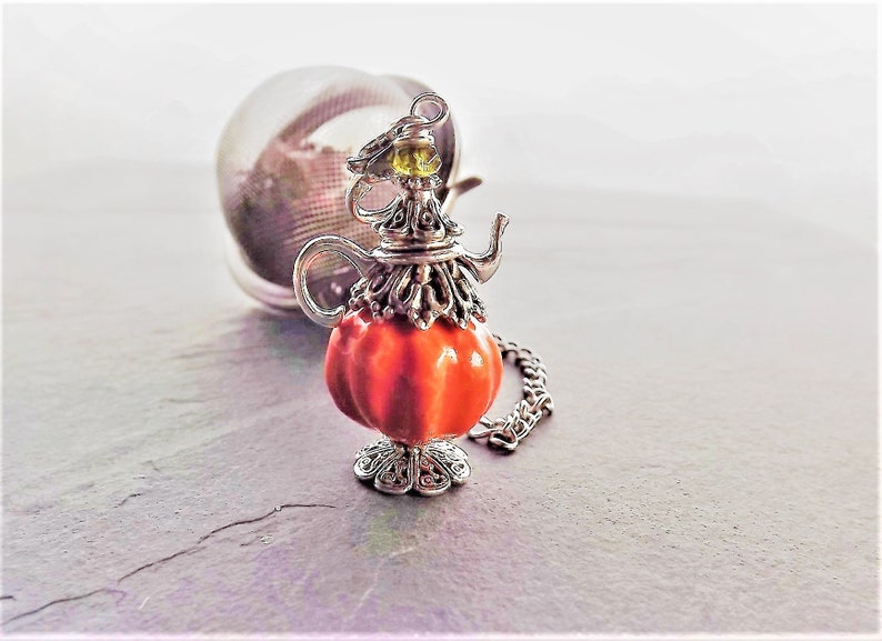 Ceramic Pumpkin Tea Charm, Pumpkin Tea Pot, Autumn Tea Charm image 1