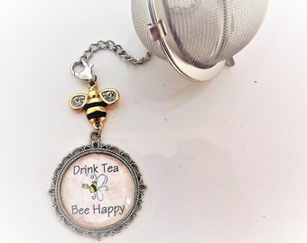 Bee Happy, Tea Ball With Charm, Tea Lover's Gift, Loose Leaf Tea Accessory, Tea Party, Shower Favor