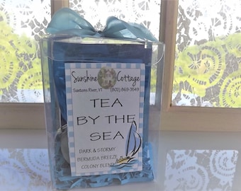 Tea By The Sea Gift Set, Tea With Tea Cup Charm and Infuser, Assorted Sample Teas, Tea Sampler, Tea Lover's Gift