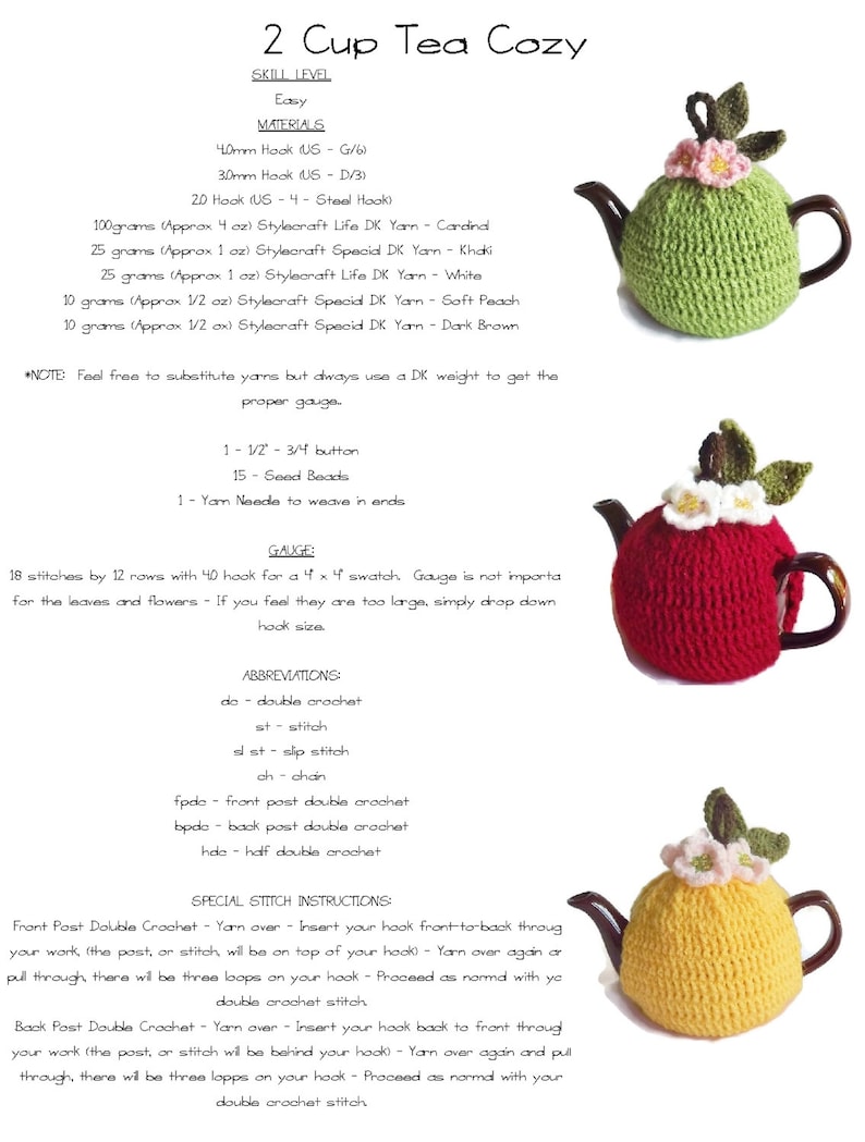 Pattern, Crochet Tea Cozy Pattern, 2 Cup Tea Cozy Pattern, Crochet Tea Cozy, PDF image 2