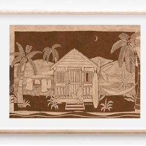 SURF SHACK - Fine Art Print Boho Strandhütte Poster Hippie Reise Fernweh Ozean minimal Wand deko Vintage Kunst