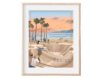 Venice Beach-kunstdruk – California Skate Culture, retro-illustratie