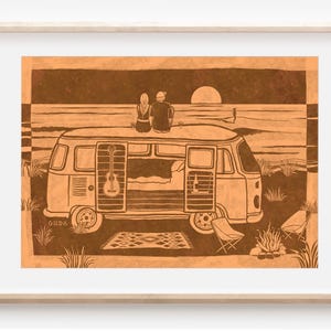 CAMPERVAN - Fine Art Print Van life Boho Abenteuer Poster Hippie Reise Fernweh Ocean minimal Art Print Vintage Wanddeko Handgemachte Kunst