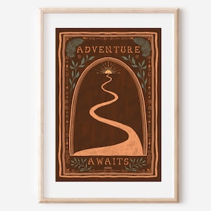 ADVENTURE AWAITS - fine art print boho vintage hippie poster nature travel wall decor earthy wanderlust journey handmade art
