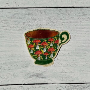 Vintage sticker theekopje Cottagecore paddenstoel