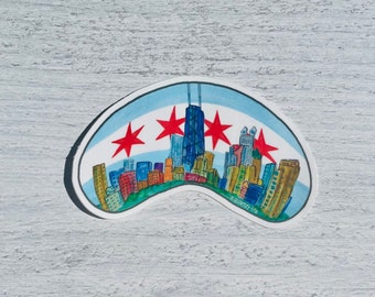 Chicago Flag Bean Skyline Sticker for Water Bottle, Laptop, Car