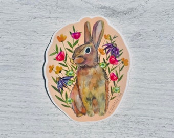 Cute Rabbit Bunny in Flowers Sticker