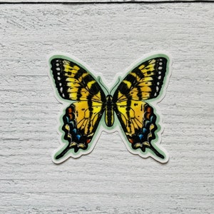 Adesivo de borboleta rabo de andorinha amarelo para laptop. Garrafa de água | Decalque de borboleta para carro