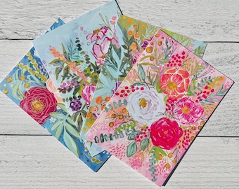 Pretty Floral Bright Bouquet Notecards - set of FOUR