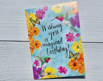 Magical Hummingbird Floral Birthday Card