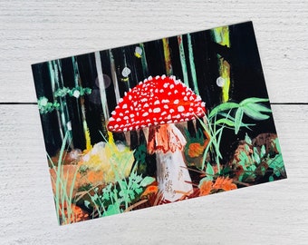 Moody Mushroom in Forest Greeting Card | Nature Card Art Print