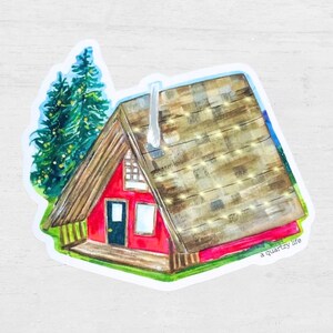 Woodsy Rustic Red A-Frame Cabin in the Woods Sticker