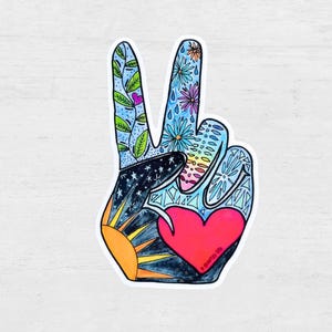 Peace Hand Heart Hippie Sticker