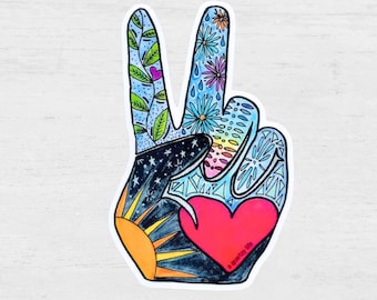 Peace Hand Heart Hippie Sticker