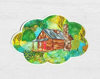 Whimsical Log Cabin Sticker