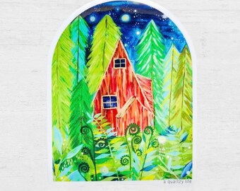 Cute Woodsy Cabin Sticker for Laptop, water bottle, car | Tiny House PNW Decal