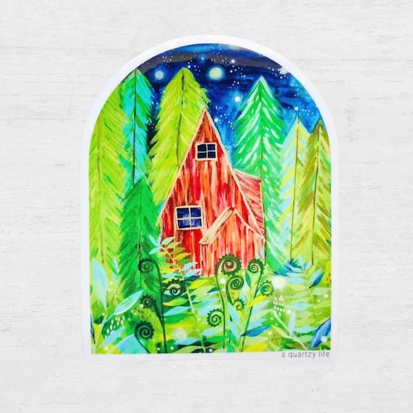 Leuke bosachtige interieursticker voor laptop, bidon, auto | PNW-sticker Tiny House
