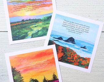 Scripture Verse Prayer Cards | 5x5 Inch Art Prints with Bible Verses for Daily Prayer, Spiritual Inspiration