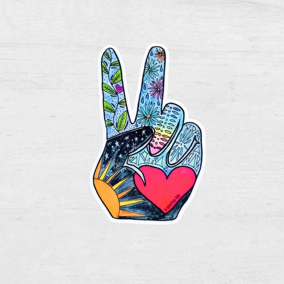 Peace Hand Heart Hippie Sticker