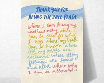 Thank You for Being the Safe Place Friendship, Gratitude, Love Card