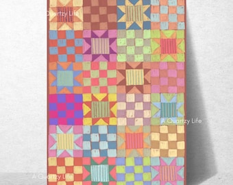 Vintage Checkerboard Star Quilt Card for Birthday, Thank You, Just Because