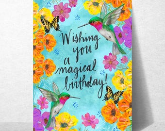 Magical Garden Critters Floral Birthday Card