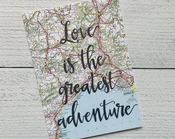 Adventure Love Card | Adventurous Couples Card on Vintage Map