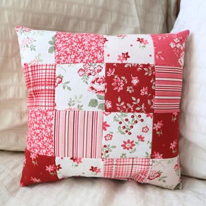 Vintage Red Rose Preppy Flower Fabric Patchwork Pillow