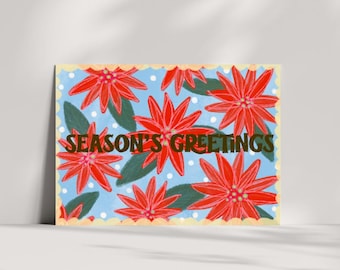 Season’s Greeting Poinsettia Holiday Christmas Card