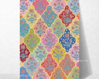 Blockprint Floral Card for Birthday, Just Because, Mother's Day, Thank you, Gardeners, Anniversary Card