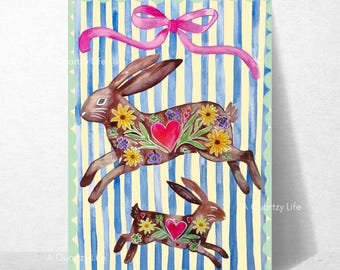 Bow & Bunnies Card for New Baby, Shower, Easter, Mother's Day, Just Because