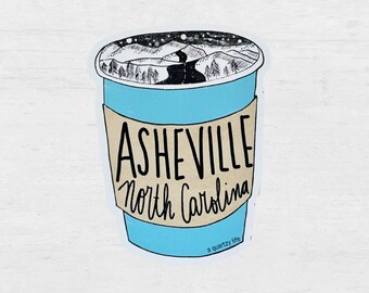 Imán de café Blue Ridge de Asheville / Imán de taza de café / Imán para nevera de Asheville, Carolina del Norte