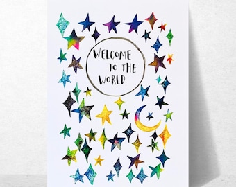 Genderneutrale babykaart | Welcome to the World Stars nieuwe babykaart